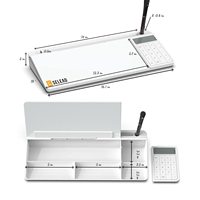 Tableau blanc en verre de bureau avec calculatrice, organisateur, marqueur, support - Petit tableau blanc effaçable à sec, support pour ordinateur portable, support pour clavier