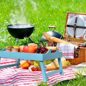 Mesa de centro decorativa Bohemia azul grande bandeja de mimbre para servir madera bandeja de cama de bambú con asas para patas desayuno - Product Image 5