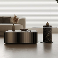 Nouvelle conception, table basse simple, ensemble de tables basses de luxe en placage de bois, table centrale avec tiroirs, table basse en verre pour salon, petite table d'appoint