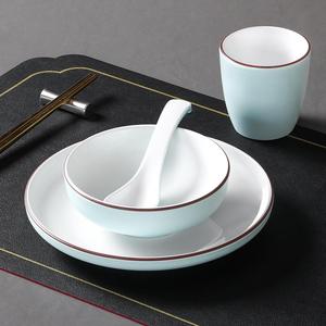 Melamine Tableware <b>Set</b> Small Bowls Plates Spoon Cup <b>Restaurant</b> Hotel Use Round Solid Color Daily Dinnerware Four Piece <b>Set</b> - Product Image 1