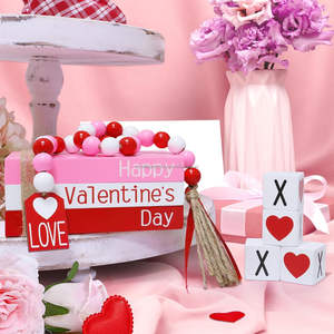 สแต็กหนังสือไม้วาเลนไทน์แปลกใหม่ป้าย <span class=keywords><strong>XOXO</strong></span> และลูกปัดพวงมาลัยตกแต่งโต๊ะวาเลนไทน์ - Product Image 6