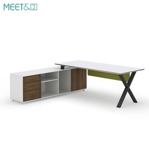 Bureau de direction moderne de luxe, nouveau mobilier de bureau en L convertible MFC pour PDG, poste de travail en bois et métal pour cadres - Product Image 5