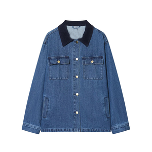ZATRHMBM Colección Primavera 2025, Chaqueta Vaquera Moderna con Cuello en Bloques de Color, Corte Regular, Transpirable, Retro, Manga Larga - Product Image 1