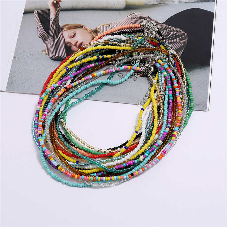 Bohemio hecho a mano ajustable encanto cuentas de collar de Gargantilla con cuentas de semilla grano collar