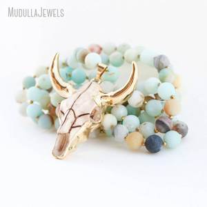 Collana <span class=keywords><strong>con</strong></span> <span class=keywords><strong>teschio</strong></span> Longhorn NM11168 in stile bohémien <span class=keywords><strong>con</strong></span> testa di bue placcato in oro <span class=keywords><strong>con</strong></span> <span class=keywords><strong>teschio</strong></span> di bovini catena gioielli in quarzo Cowgirl - Product Image 2