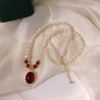 Ensemble de bijoux en argent plaqué or de luxe, collier, bracelet et boucles d'oreilles en agate rouge et perles, certifié NGTC, pour femmes