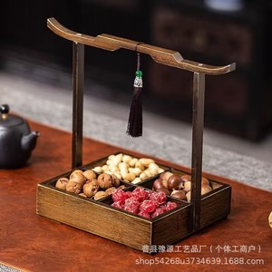 Chinese Style Wooden Snack Box 4 Compartment Standing Type Multifunction <b>Storage</b> <b>Tray</b> For Tea Table Candy Display - Product Image 1