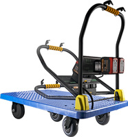 Chariot de transport électrique pliable bleu 60*90cm en plastique robuste pour entrepôt et usine