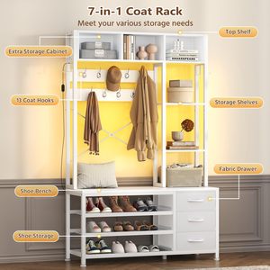 SENYU Modern White Entryway Hall Tree <b>Coat</b> <b>Rack</b> with 6 Hooks 5 Shelves <b>Shoe</b> Storage Cabinet Multifunctional Furniture - Product Image 4