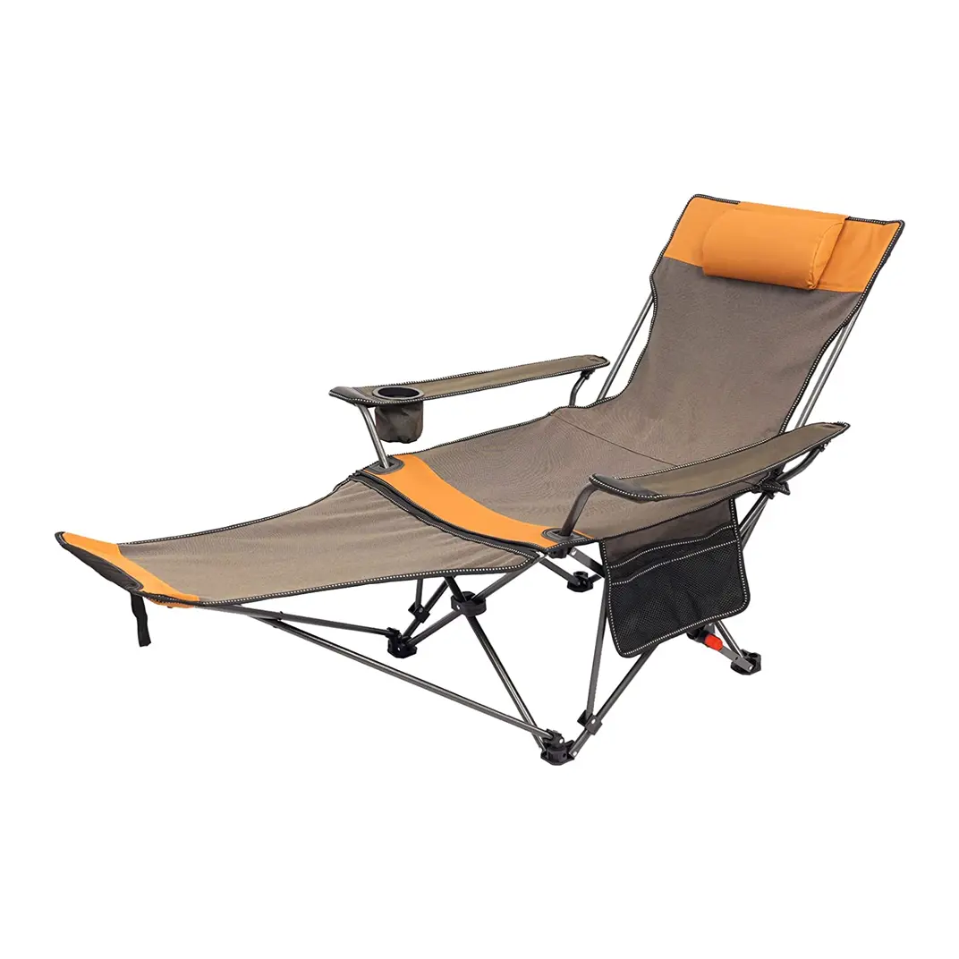 Woqi hafif uzanmış salon sandalyeleri yastık ile bardak tutucu ve yan cep açık kamp sandalyesi