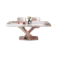 Table à manger moderne en métal d'acier inoxydable ensemble 6 chaises pour la dalle de roche blanche de mariage de banquet pour le salon pour des hôtels