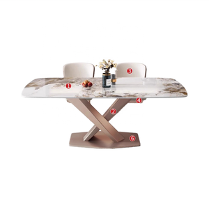 Table à manger moderne en métal d'acier inoxydable ensemble <span class=keywords><strong>6</strong></span> chaises pour la dalle <span class=keywords><strong>de</strong></span> roche blanche <span class=keywords><strong>de</strong></span> mariage <span class=keywords><strong>de</strong></span> banquet pour le salon pour des hôtels - Product Image 5