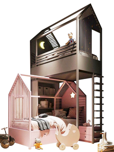 Lit superposé décalé en forme de maison d'arbre minimaliste, lit discret pour frère et sœur dans les petits appartements - Product Image 5