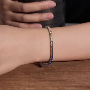 Женский модный медный Теннисный браслет с родиевым покрытием, Радужный циркониевый браслет 8 дюймов - Product Image 3