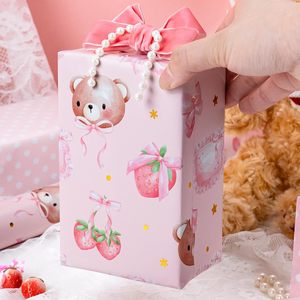 Pink Bear Strawberry Wrapping Paper 17 In X 32.8 Ft Reversible Dot Design For Baby Shower Birthday Gift - Product Image 2