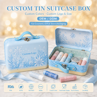 Boîte en métal en forme de valise avec logo personnalisé, poignée et fermoir, en fer blanc, pour cosmétiques, cadeaux, emballage de voyage, vente en gros, OEM