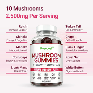 Gummies de complément alimentaire complexe de champignons 10 en 1, biologique, végétalien, Lion's Mane, Chaga et Reishi, adaptogène, nootropique, vente en gros OEM - Product Image 3