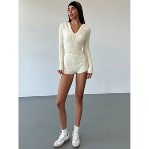 Cable Knit Outfit <b>Set</b> Off White XS Women's Sweater Shorts <b>Set</b> - Product Image 6