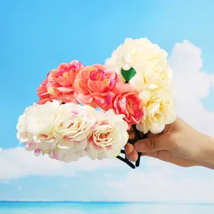 Cocar de flores chiffon para meninas doces de verão, guirlanda de guirlanda para noiva e festa de casamento