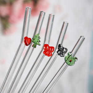 Paille de verre fleur de dessin animé créative paille de verre transparente colorée approvisionnement transfrontalier tuyau droit de paille à haute teneur en borosilicate - Product Image 3