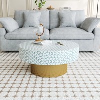 Voxhome USA Drop Shipping American Retro Elegant Living Room Furniture Bone Inlay Round Center Coffee Table Stone Panel