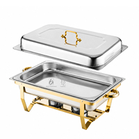 Plat de service rectangulaire Oulu 9L avec couvercle argenté et cadre doré, chauffe-plats pliable en acier inoxydable pour buffet, avec 1/2/3 bacs alimentaires