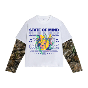 新款双层迷彩印花长袖T恤数码印花超大T恤 - Product Image 1