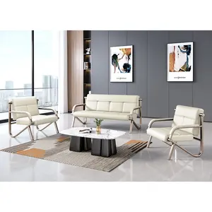 Sofa Set gaya furnitur komersial ruang tunggu kantor untuk kantor Kulit Sofa Set 5 Seater Modern