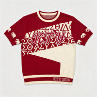 Pull tricoté personnalisé pour homme à manches courtes, jacquard lettres grecques, broderie éléphant sur manches, col rond