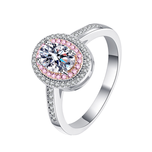 <b>925</b> Sterling <b>Silver</b> Platinum Plated Classic Oval Moissanite Engagement <b>Rings</b> <b>with</b> Prong Setting Third Party Certified - Product Image 1