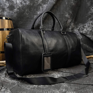 Bolsa de Viaje de Cuero Unisex, Bolsa de Fin de Semana para Gimnasio, con Compartimento para Zapatos, Cierre de Cremallera, Negra - Product Image 3