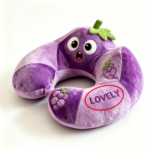 Almohada de cuello de felpa personalizada con forma de uva, almohada de viaje, cojín en forma de U de fruta morada, adorable almohada de felpa - Product Image 4