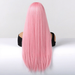 Parrucca Rosa Chiaro con Frangia Dritta, Realizzata a Macchina, <span class=keywords><strong>Capelli</strong></span> Umani <span class=keywords><strong>Veri</strong></span> - Product Image 4