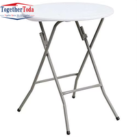 Tables pliables modernes de 80cm, Bar rond portable en métal blanc, Table de fête haute pour événements publics