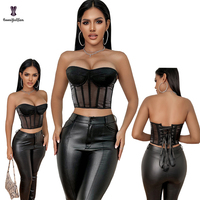 Offres Spéciales femmes été dentelle haut court en gros mode soutien-gorge avec tasse rembourrée transparent maille Lingerie Corset conception sans couture
