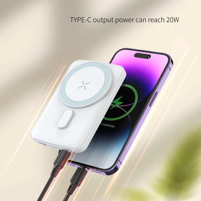 5000mAh Dual Fast Charging Magnetic Power Bank 15W Wireless + 20W PD Type-C Output for Office & Travel