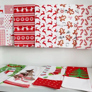 Hochwertige Baumwolle bedruckt rechteckig Weihnachten Küche Tee Handtuch Weihnachten Feiertag Geschirr Kleidung für Parteien gewebt Stil Einweg