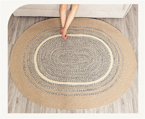 Alfombras Bien Tejidas 5X7 Azules Y Blancas Alfombra De Yute A Cuadros Canamo Fibra Natural Jardin Entrada 3X5 Circulo Tejido - Product Image 6