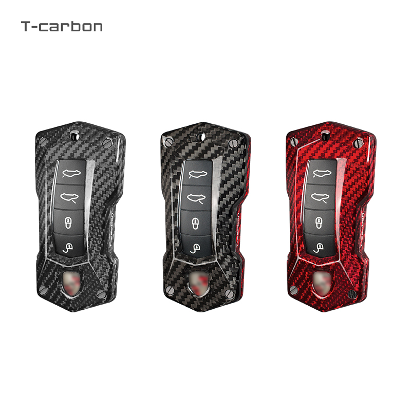 T-carbon Boutique Refit Car Key Case Protector fit for Porsche Cayenne 911 macan Key bag Shell carbon fiber Car Key Cover