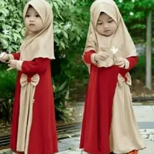 Vestido abayas para meninas, vestido de bebê menina islâmico 2 peças hijab abaya