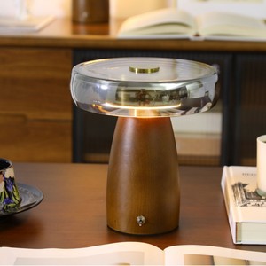 Lámpara de mesa minimalista de cristal con base de madera maciza, fuente de luz LED con control táctil para dormitorio, estudio, oficina, iluminación de escritorio - Product Image 2