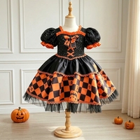 Robe de déguisement d'Halloween pour enfants, motif citrouille, orange et noir, avec manches bouffantes et jupe en tulle à volants, tenue de fête cosplay pour fillette