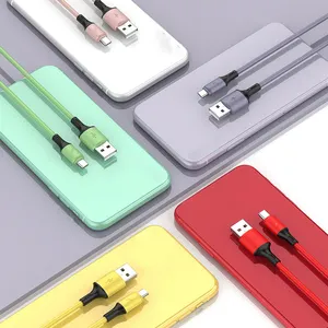 Kabel pengisi daya ponsel, kabel pengisian daya ponsel USB mikro warna murni silikon cair 1.2m 1.8m Tipe C