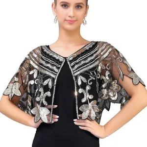 Châle de soirée pour <span class=keywords><strong>femme</strong></span>, orné de perles et de sequins, pour robe de soirée ou cheongsam, style rétro, foulard tendance, hauts élégants, enveloppes décontractées pour carnaval - Product Image 5
