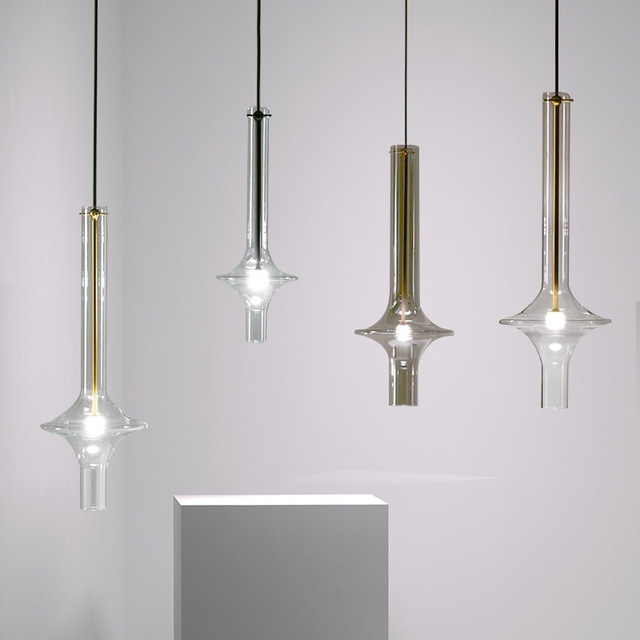 Art Creative Design Indoor Lamps Modern Hand Blown Clear Glass Tube Suspension Lamp Led Pendant Light for Showroom Restaurant