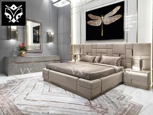 Italian Design Luxury Bedroom Furniture Set Modern Upholstered Leather Bedroom Bed With Extended Headboard