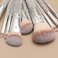 Ensemble de pinceaux de maquillage HMU 12 pièces, luxe professionnel, strass, haute qualité, argent, diamant, logo personnalisé