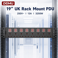 Unité de distribution d'alimentation (PDU) 2U 19 pouces, multiprise de rack, 8 prises UK BS1363 13A 3250W, interrupteur à double disjoncteur UKCA