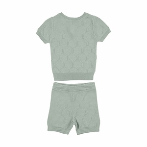 Ensemble deux pièces personnalisé en coton tricoté en nid d'abeille pour garçons vêtements d'été solides pour 0-12 <span class=keywords><strong>mois</strong></span> <span class=keywords><strong>1</strong></span>-10 ans vêtements décontractés pour garçon - Product Image 3
