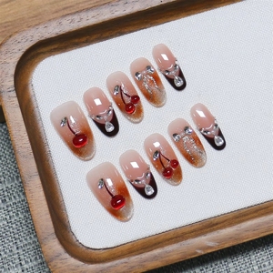 Uñas Postizas Hechas a Mano con Diseño de Ojo de Gato en Champán Dorado, Degradado Marrón Brillante y Diamantes en Forma de Gota de Agua, Estilo Erótico y Pétalos <span class=keywords><strong>Moonshadow</strong></span> - Product Image 6